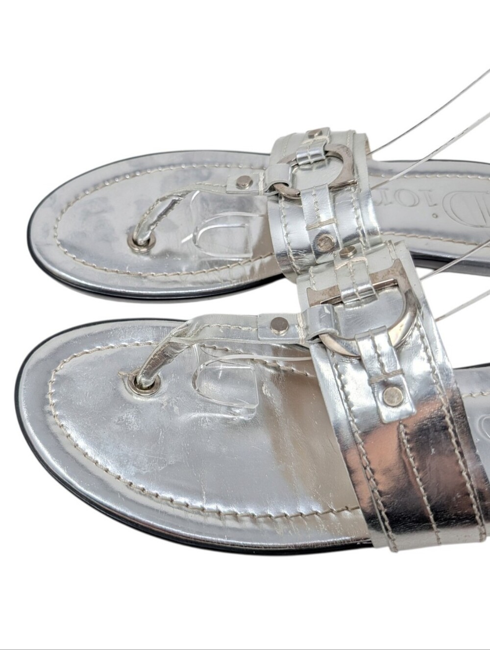 Dior Silver Metallic Logo Thong Sandals Size EU 38.5 - Picture 6 of 12